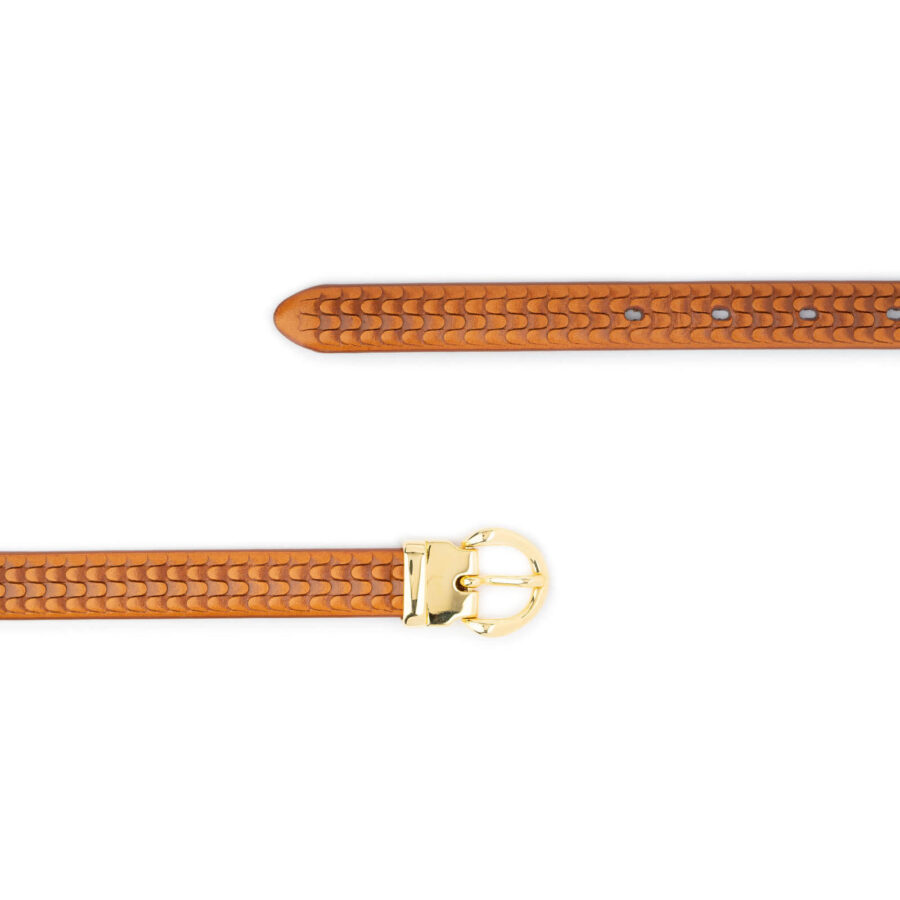 elegant light brown womens belt with golden buckle 2 0 cm 2