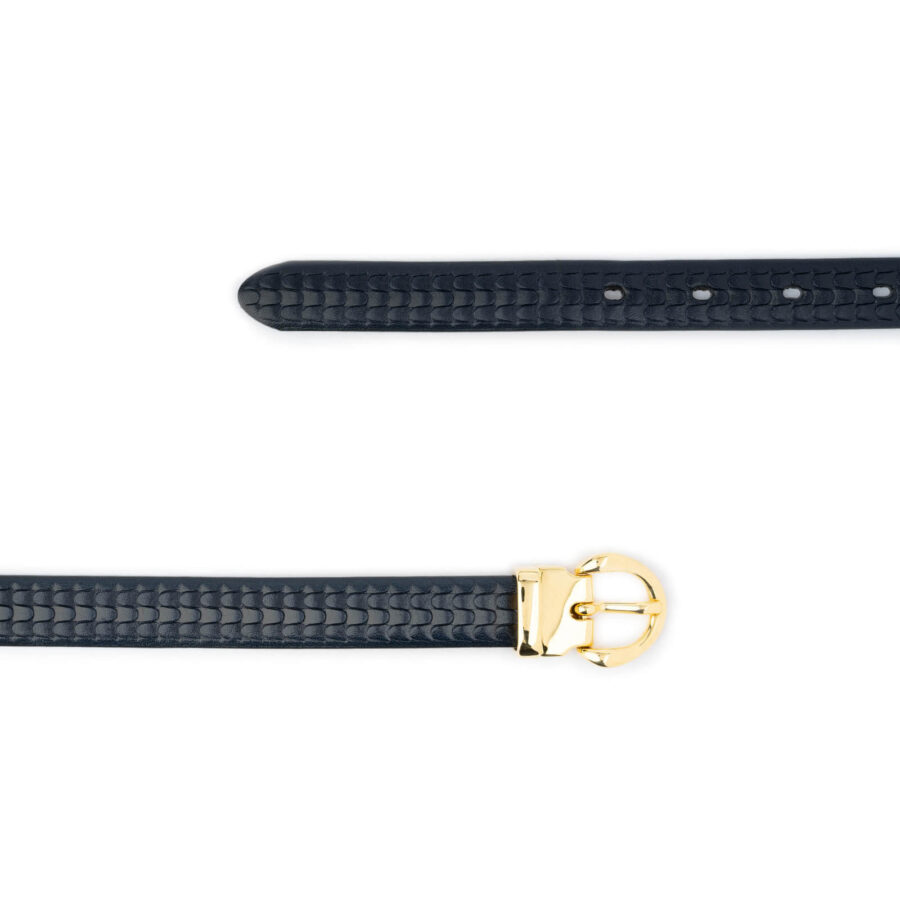 elegant womens dark blue belt with gold buckle 2 0 cm 2