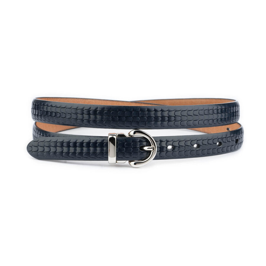 fashion belts for ladies dark blue leather silver buckle 1 DRKBLU2045SILAML