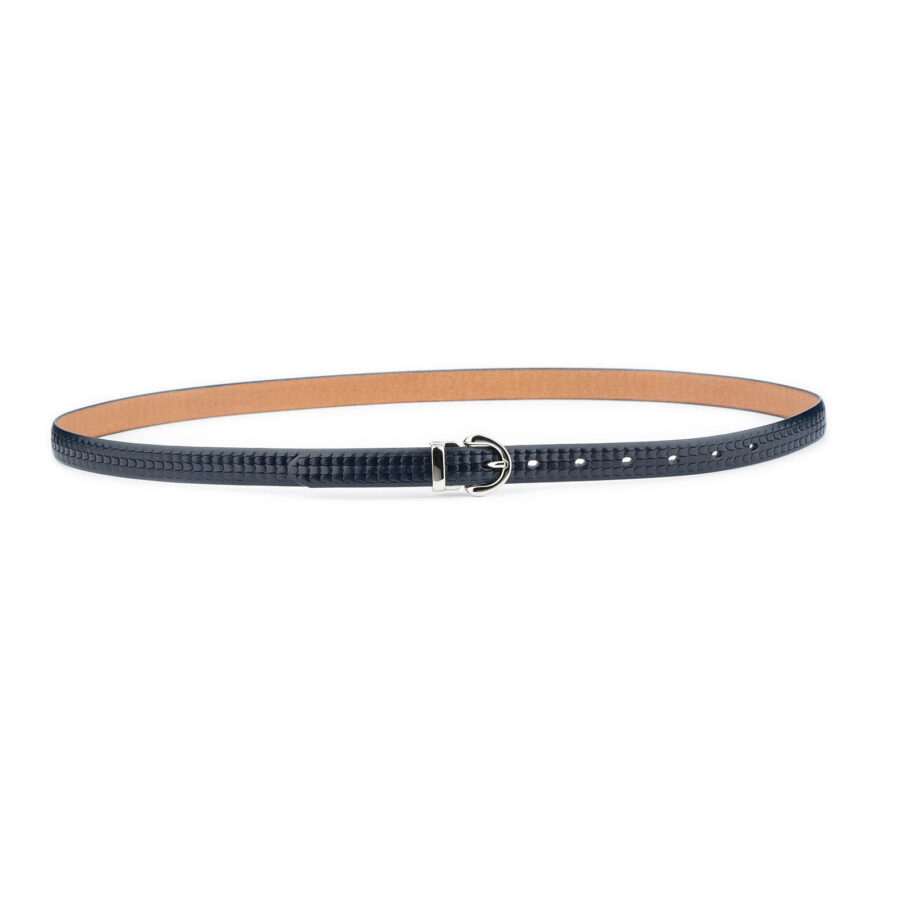 fashion belts for ladies dark blue leather silver buckle 3