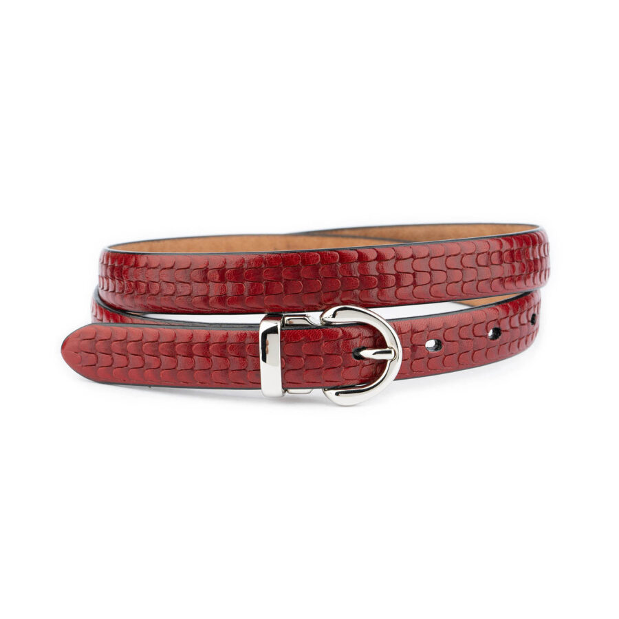 fashion womens belt with silver buckle burgundy red leather 1 BUREMB2042SILAML