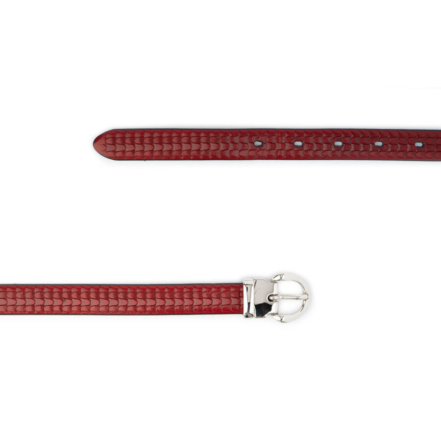 fashion womens belt with silver buckle burgundy red leather 2