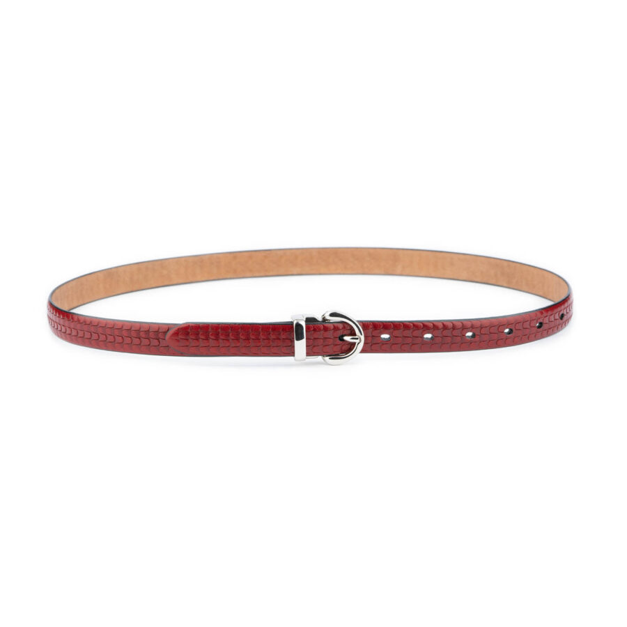 fashion womens belt with silver buckle burgundy red leather 3