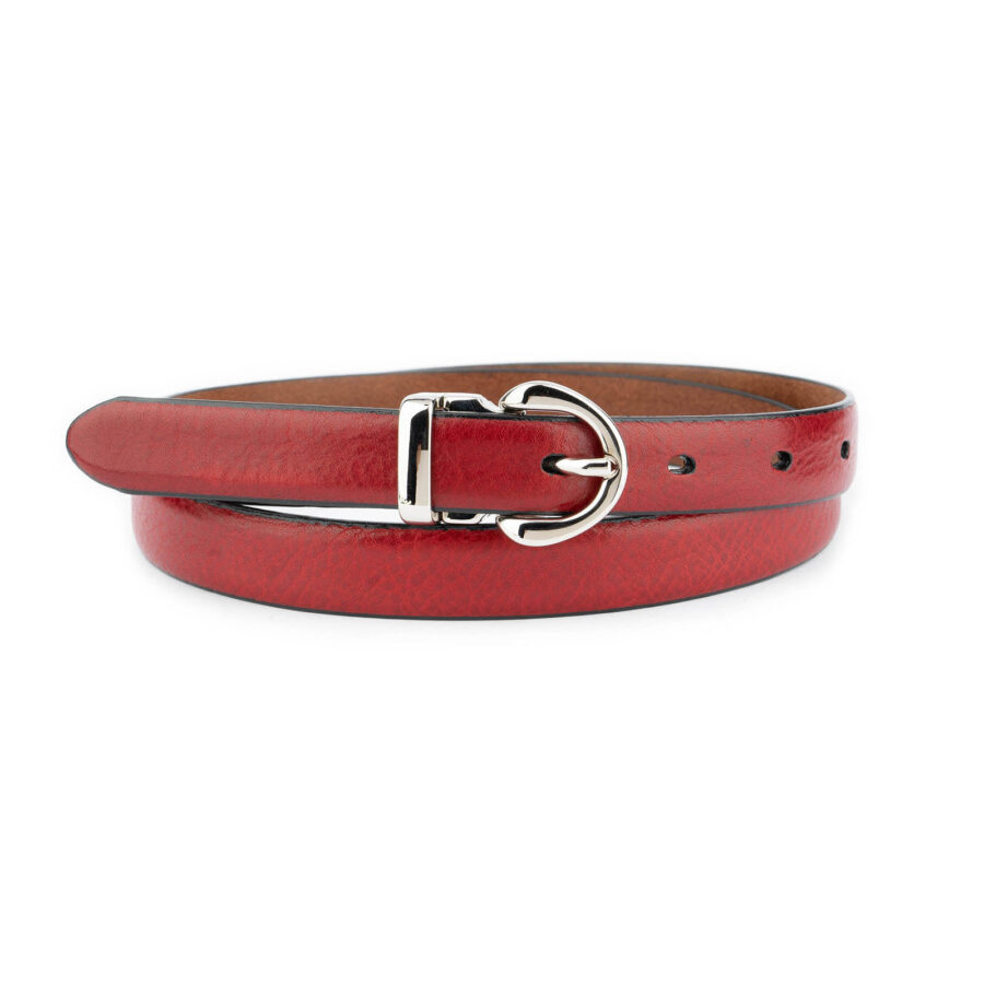 ladies belt burgundy red calf leather silver buckle 2 0 cm 1 BURSMO2013SILAML