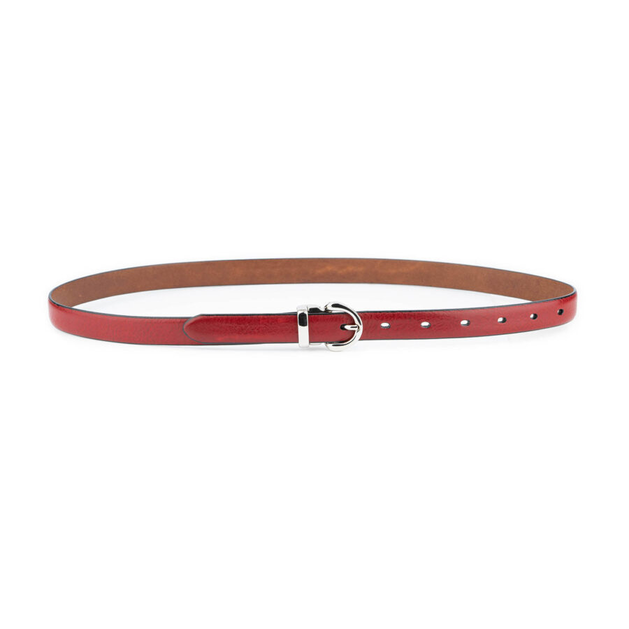 ladies belt burgundy red calf leather silver buckle 2 0 cm 3