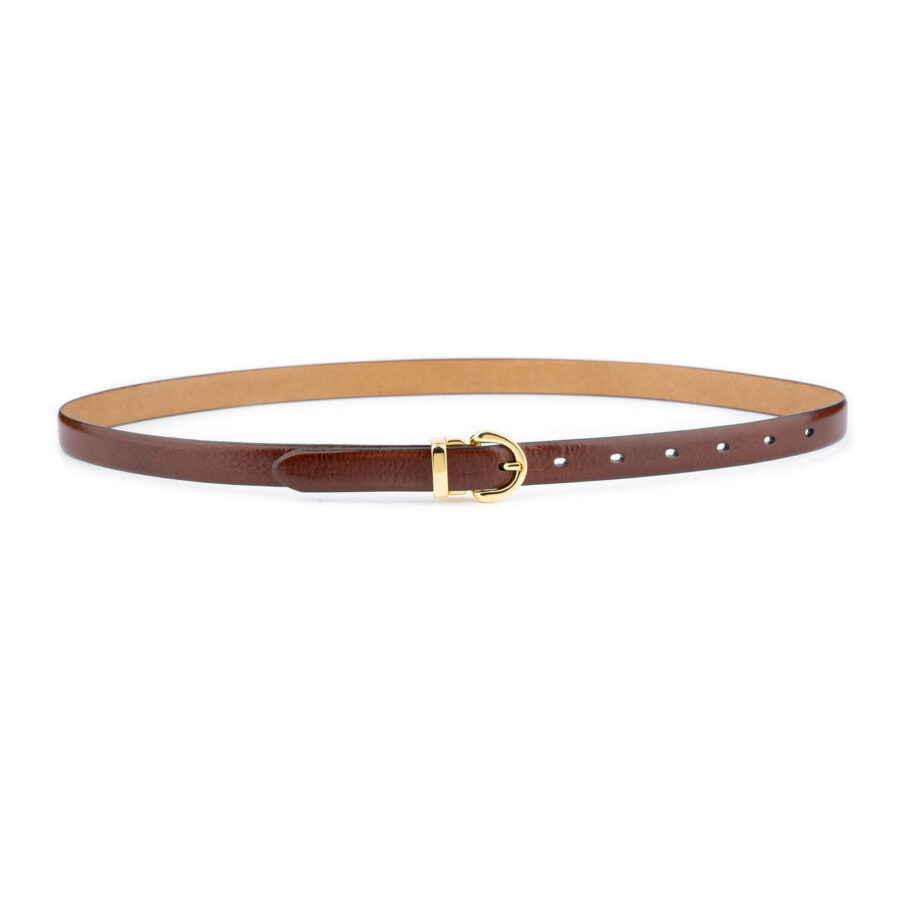 ladies cognac belt with gold buckle real leather 2 0 cm 3