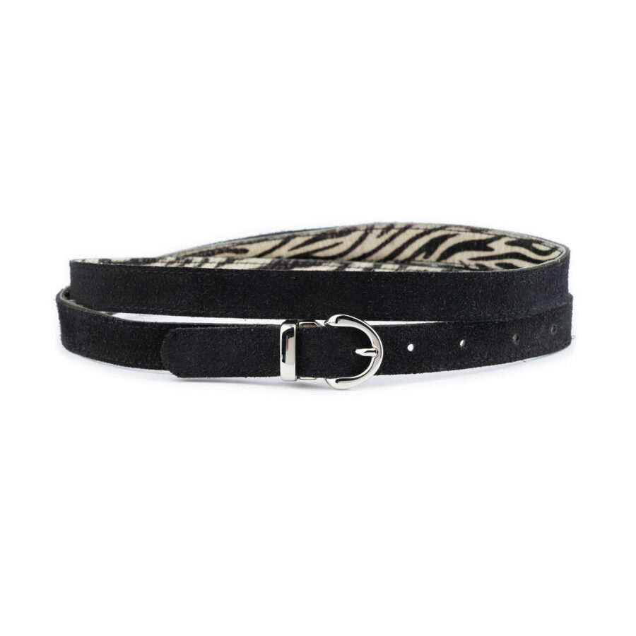 stylish womens belt black suede leather silver buckle 2 0 cm 1 ZEBBLA20SILPET