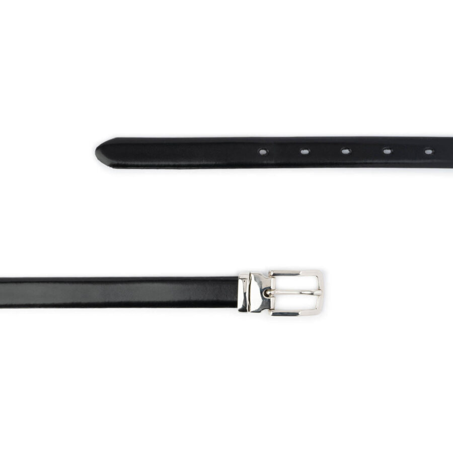 thin black belt with silver buckle rectangle genuine leather 2 0 cm 2