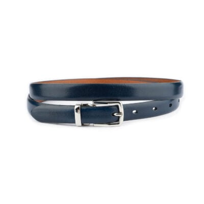 thin dark blue belt with silver buckle rectangle real leather 2 0 cm 1 DRKBLU2003RECAML