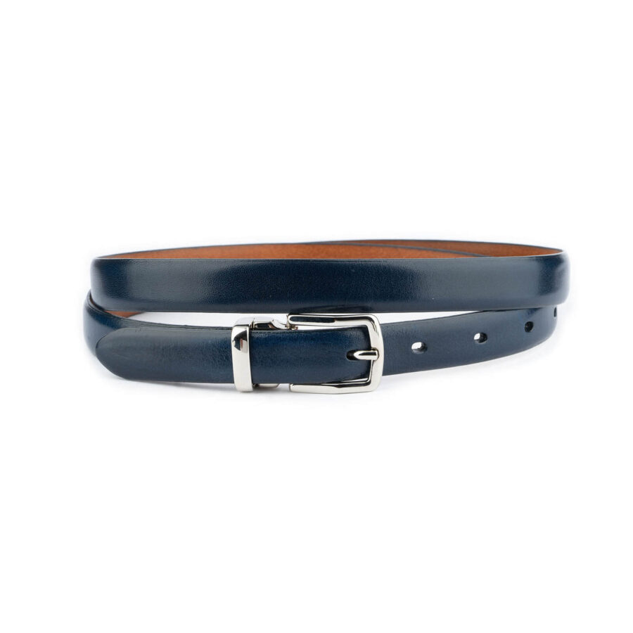 thin dark blue belt with silver buckle rectangle real leather 2 0 cm 1 DRKBLU2003RECAML