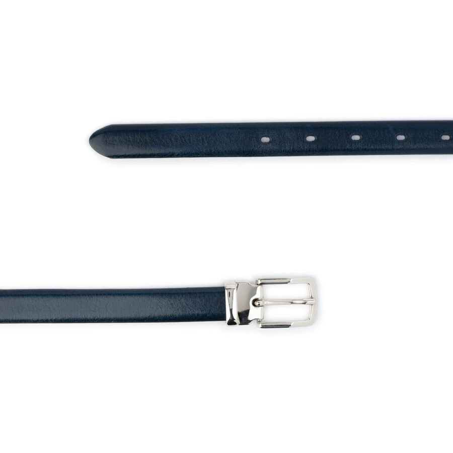 thin dark blue belt with silver buckle rectangle real leather 2 0 cm 2