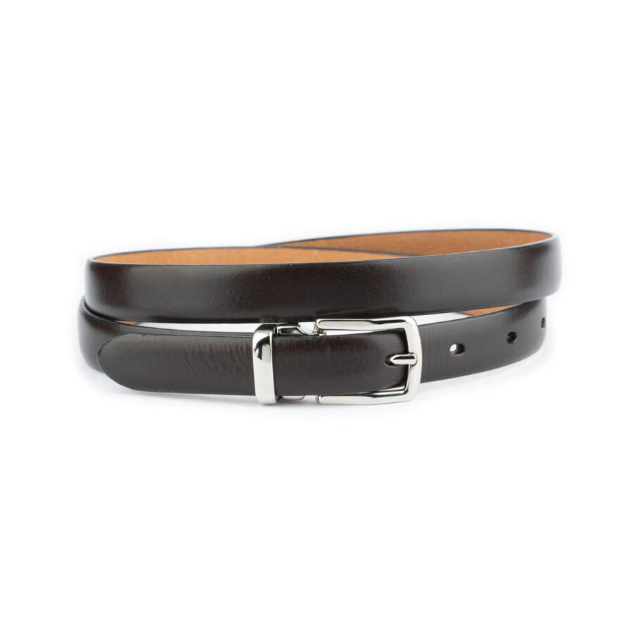 thin dark brown belt with silver buckle rectangle real leather 2 0 cm 1 DRKBRO2019RECAML