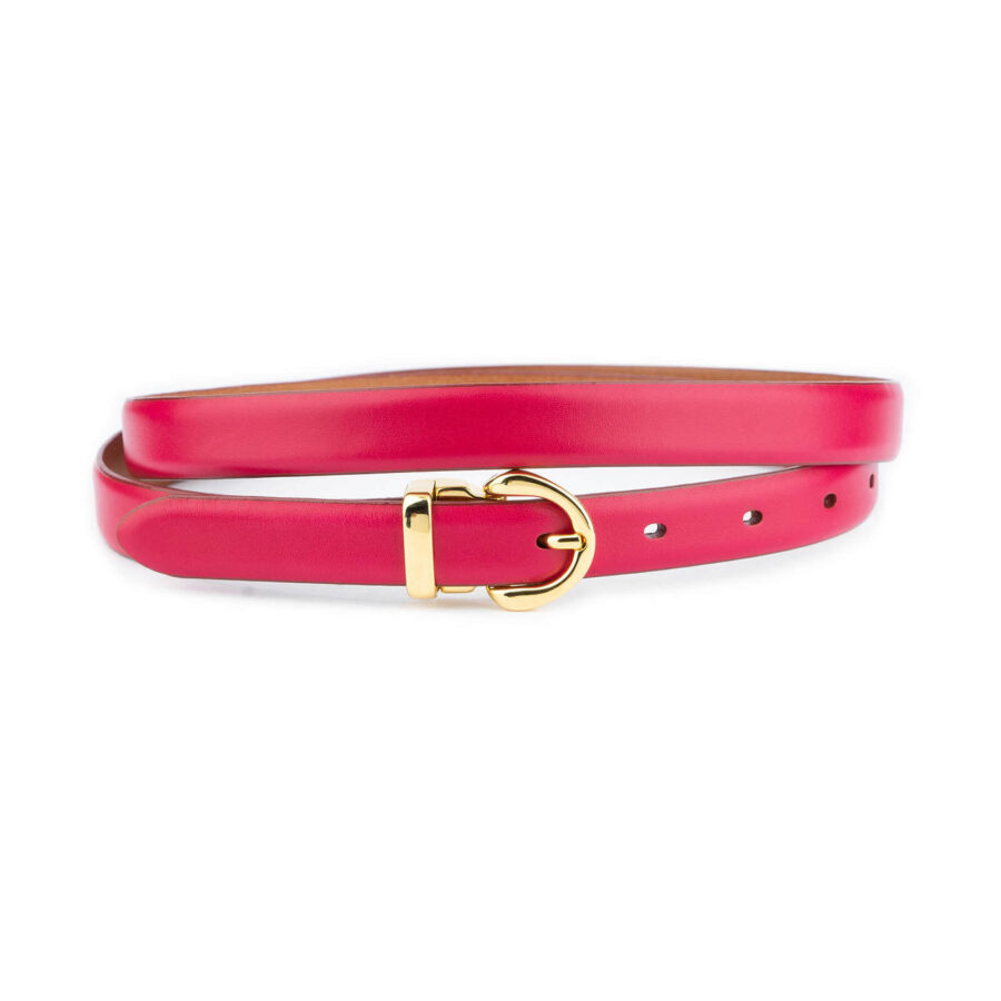 womens pink belt with gold buckle elegant thin leather 1 PINSMO2016GOLAML
