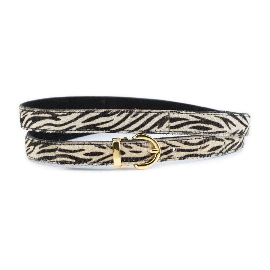 zebra print calf hair belt with gold buckle womens 2 0 cm 1 ZEBHAI20GOLAML