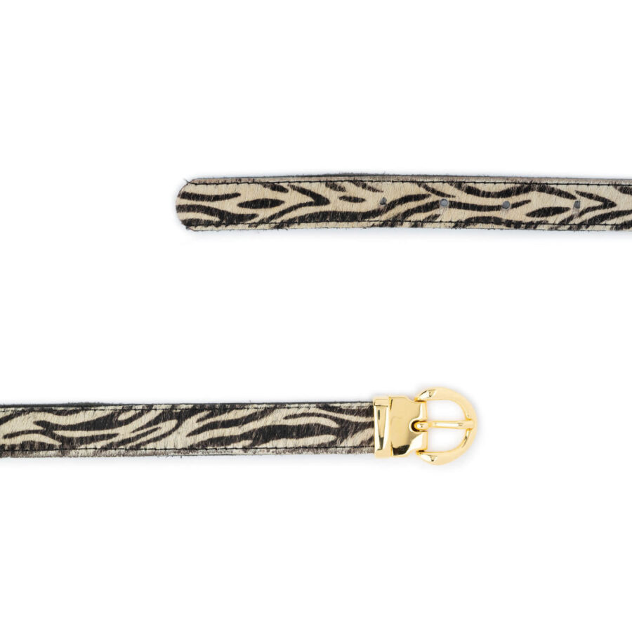 zebra print calf hair belt with gold buckle womens 2 0 cm 2