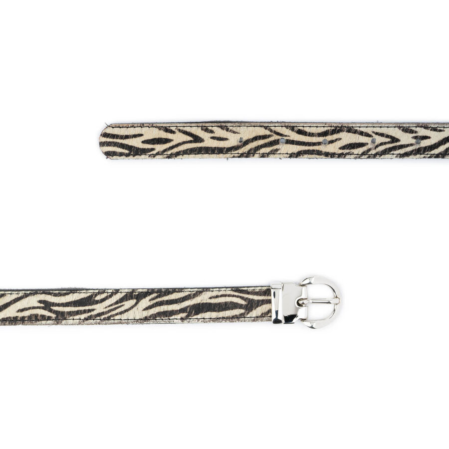zebra print calf hair belt with silver buckle womens 2 0 cm 2