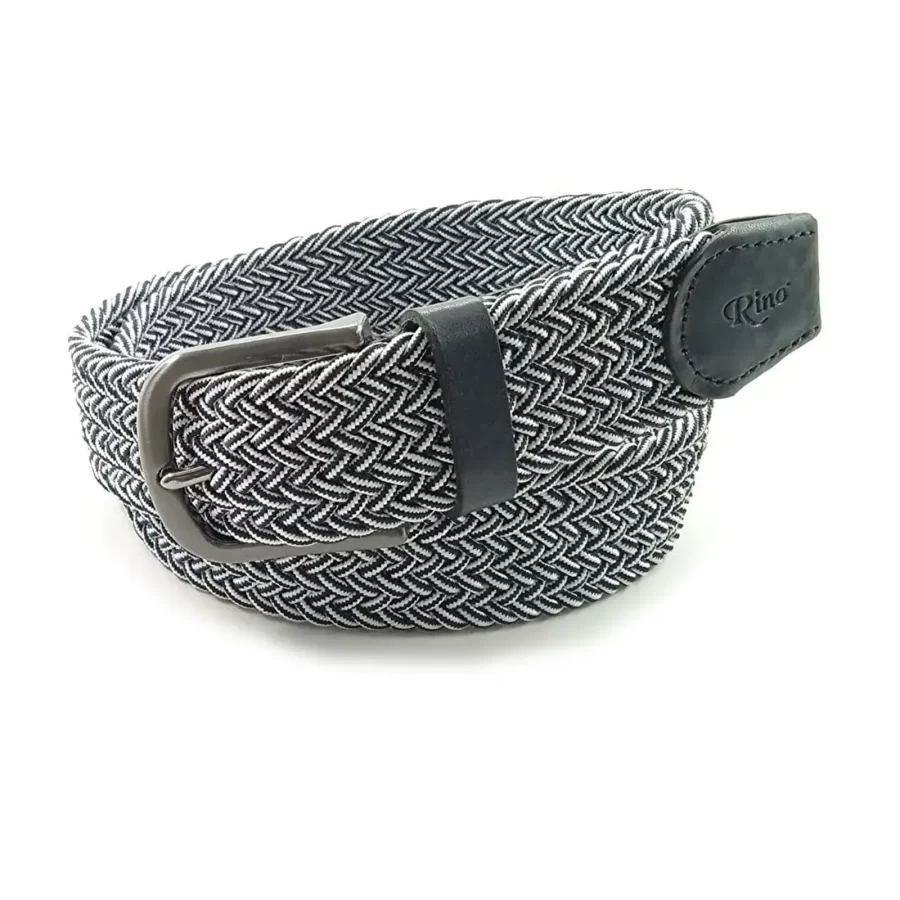 black white mens stretchy belt woven cotton RIN 006318 3728 23