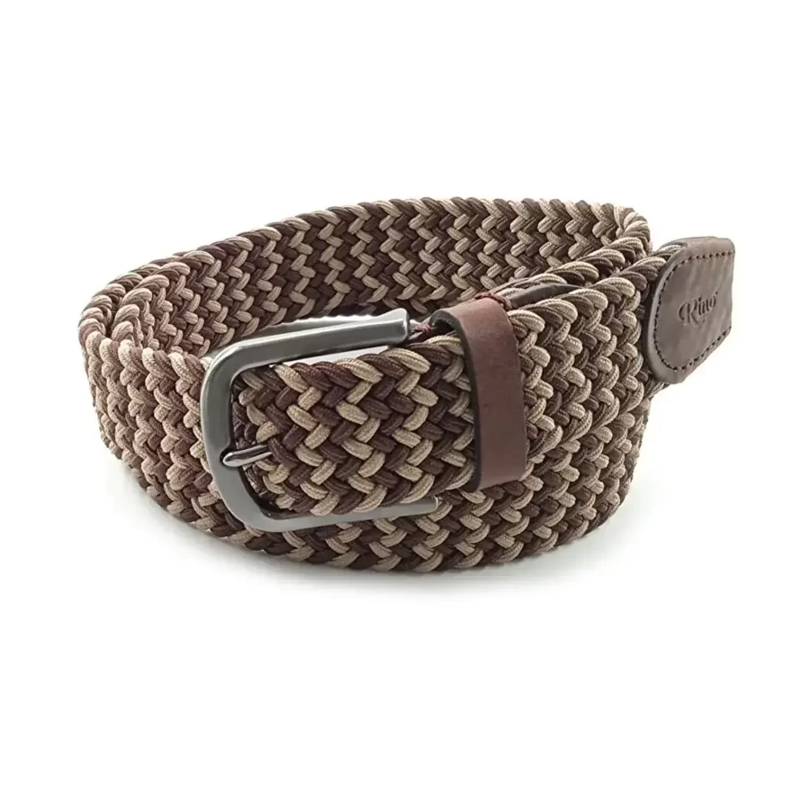 brown creme mens stretchy belt woven cotton RIN 006318 3728 9