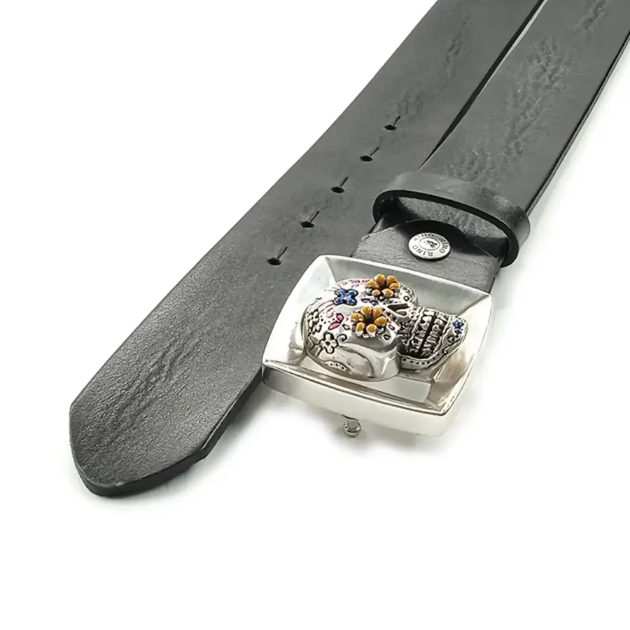 gents belt for jeans black real leather day of dead buckle RIN 005107 205 01 9005 15 01 2
