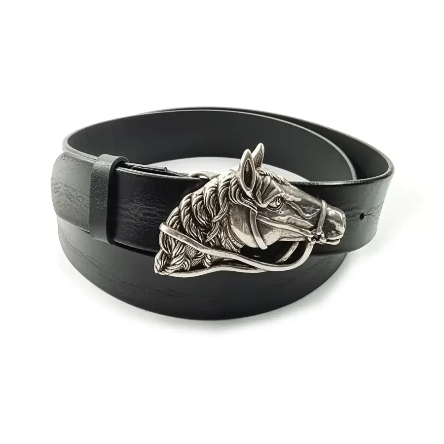 gents belt for jeans black real leather horse head buckle RIN 005107 205 01 9004 15 01 1