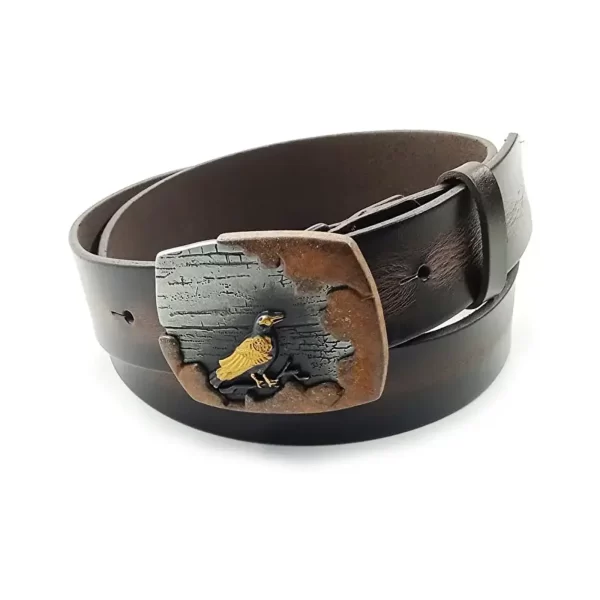 gents belt jeans dark brown calf leather bird unique handmade buckle RIN 005107 205 04 9015 01 01 1