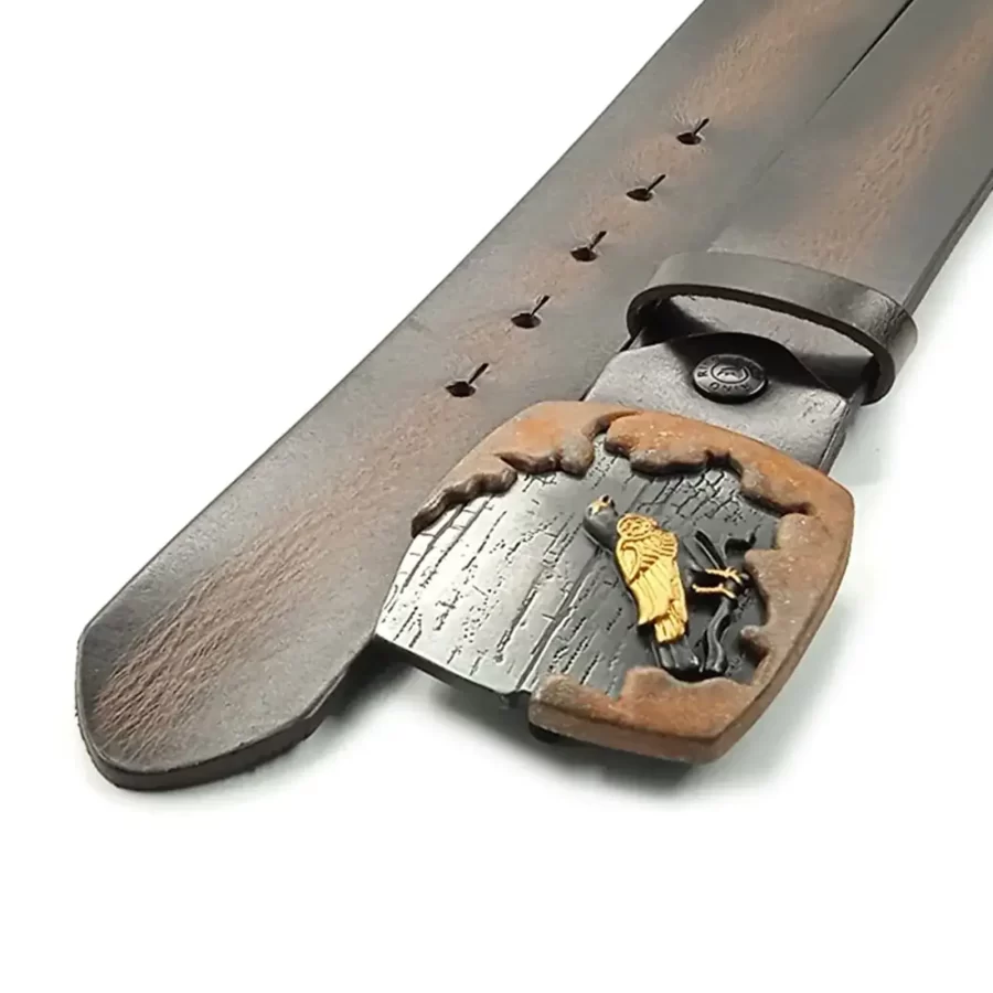 gents belt jeans dark brown calf leather bird unique handmade buckle RIN 005107 205 04 9015 01 01 2