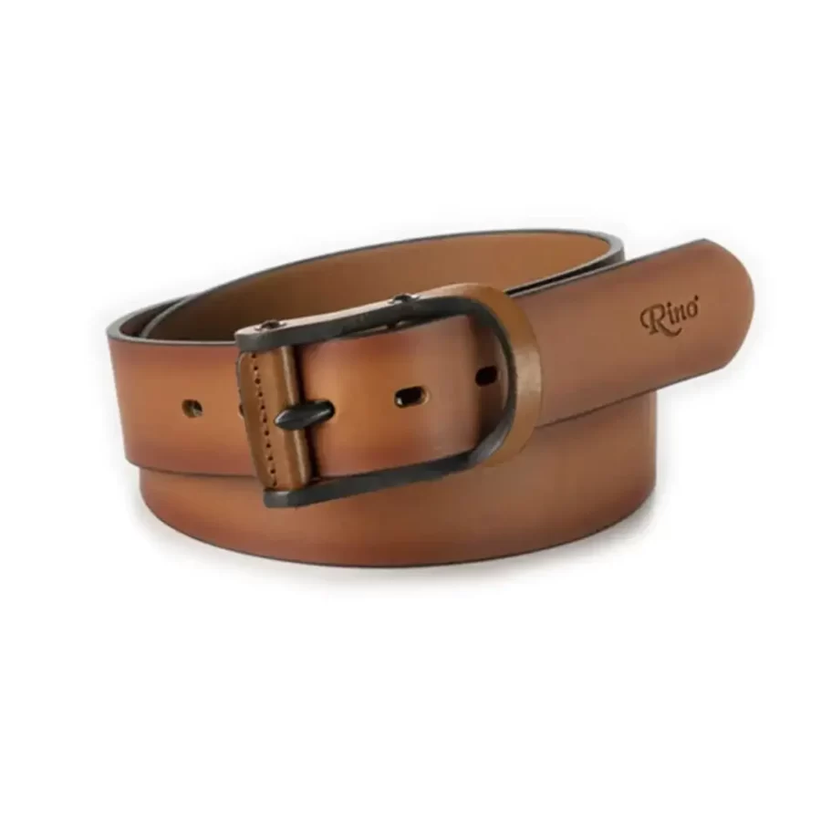 handmade belt for gents tan leather covered buckle RIN 010548 100 09 3571 21 0109 0