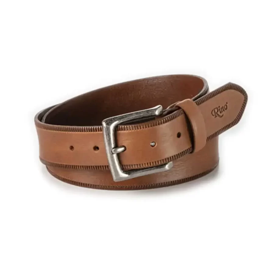 high quality handmade gents belt tan brown leather RIN 010572 121 54 3444 16 0154 1