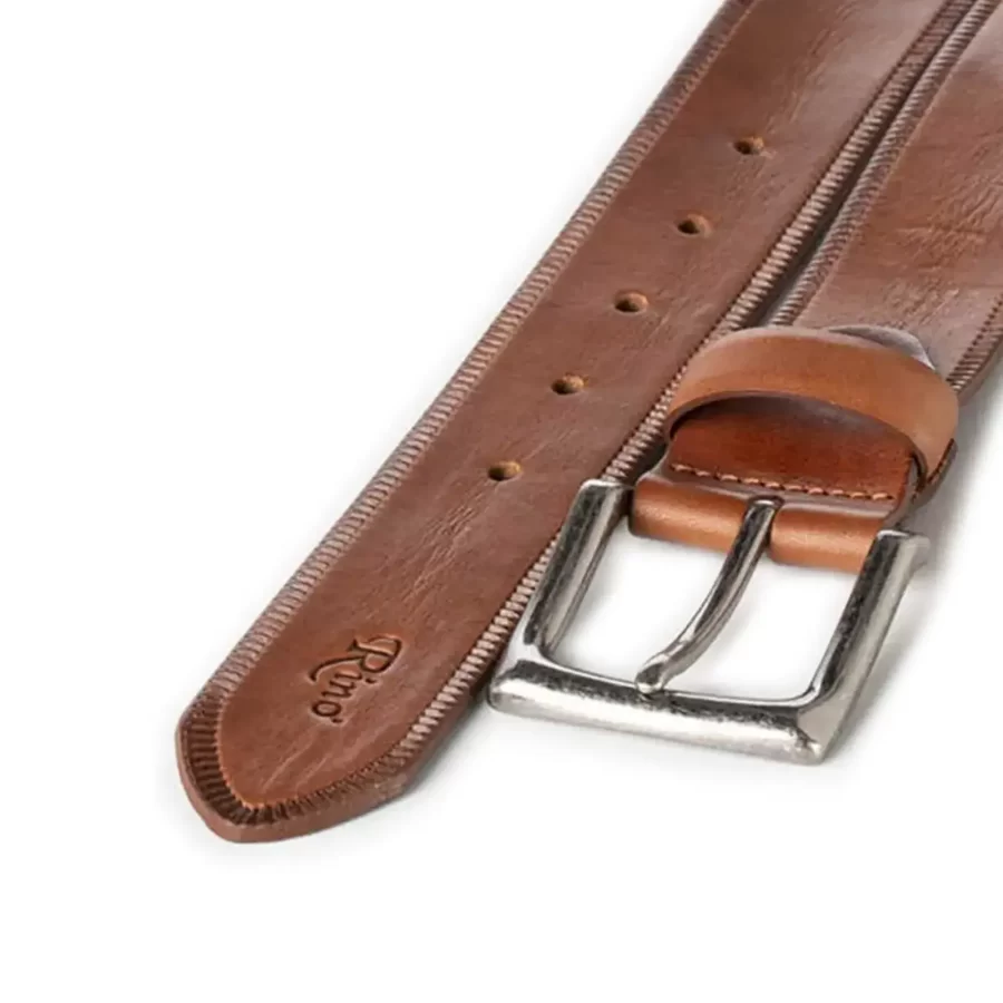 high quality handmade gents belt tan brown leather RIN 010572 121 54 3444 16 0154 2