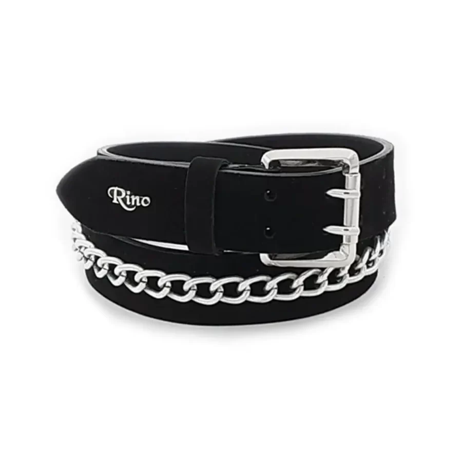 ladies chain belt black suede double prong RIN 003098 503 1