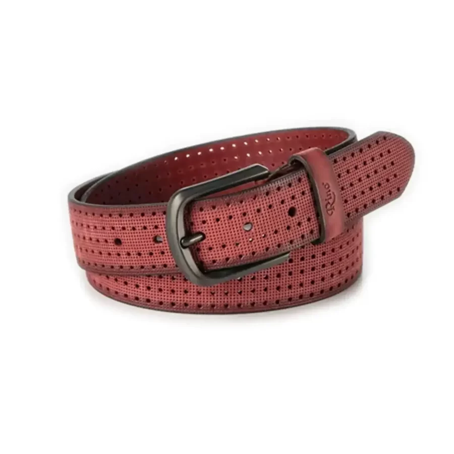 perforated gents belt red thick leather RIN 005749 100 40 3644 32 0140 1