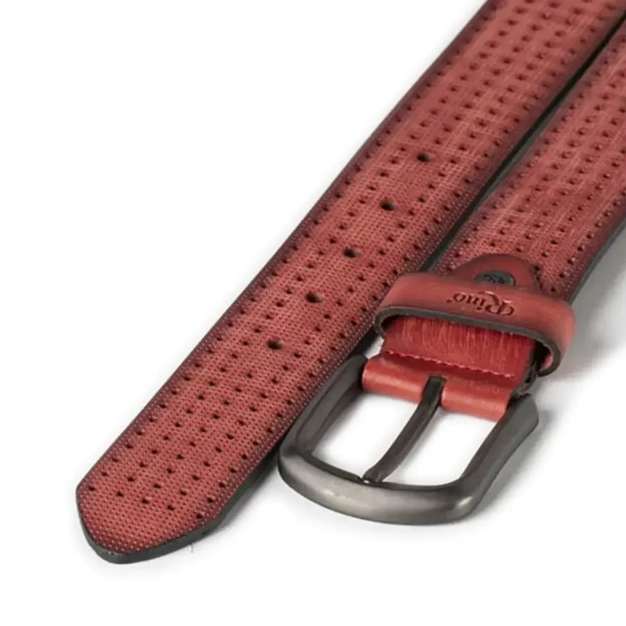 perforated gents belt red thick leather RIN 005749 100 40 3644 32 0140 2