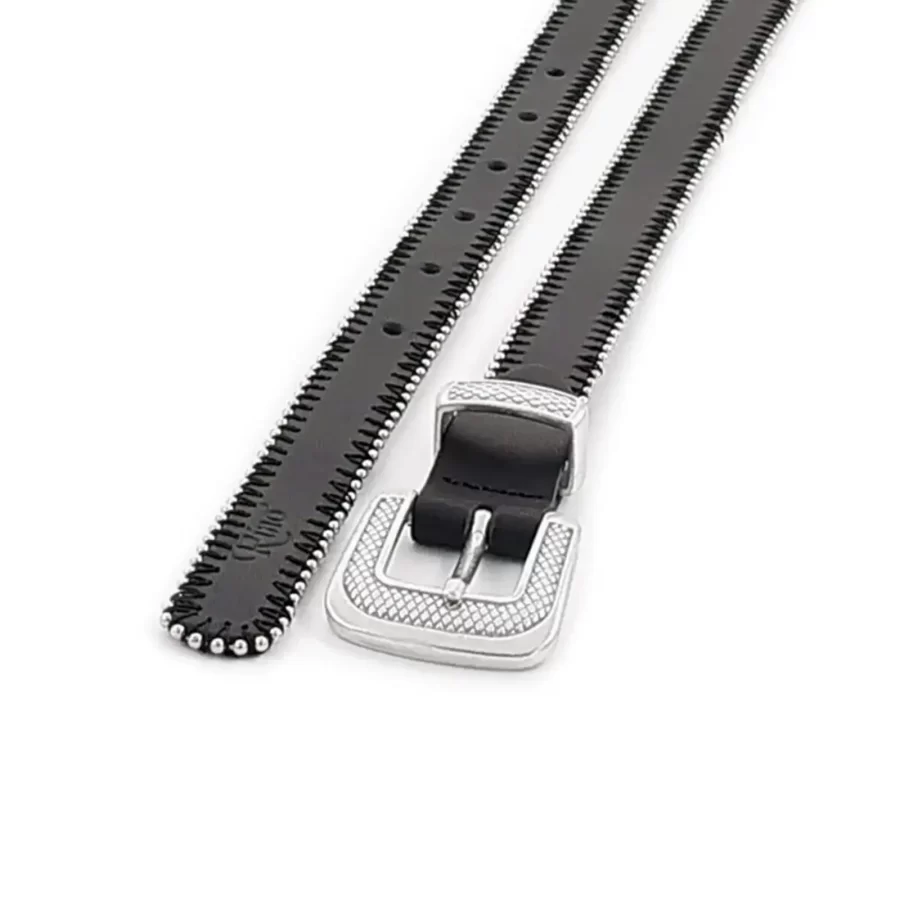 stylish dress belt for women black silver designer stitched leather RIN 003064 321 2