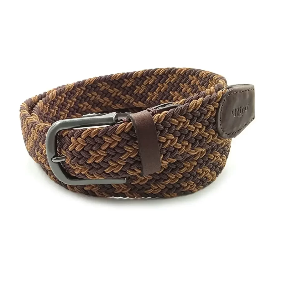 tan dark brown mens stretchy belt woven cotton RIN 006318 3728 15