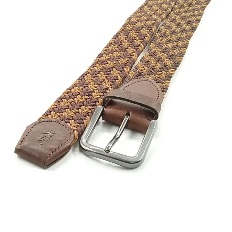 tan dark brown mens stretchy belt woven cotton RIN 006318 3728 16