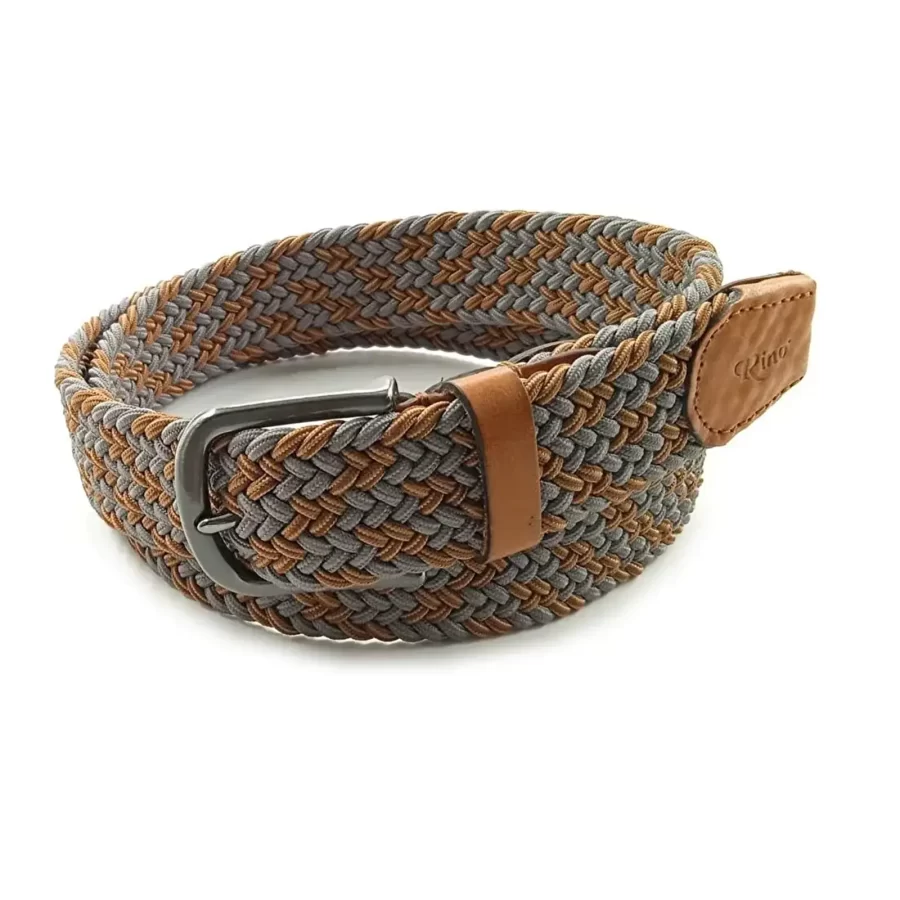 tan gray mens stretchy belt woven cotton RIN 006318 3728 21