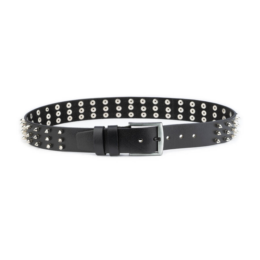 3 Row Spike Belt Black Genuine Leather Thick Silver Studded 1 SPI3ROW45BLATARG