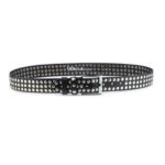 Buy 3 Row Studded Belt Real Leather Black Wide Silver Rivets