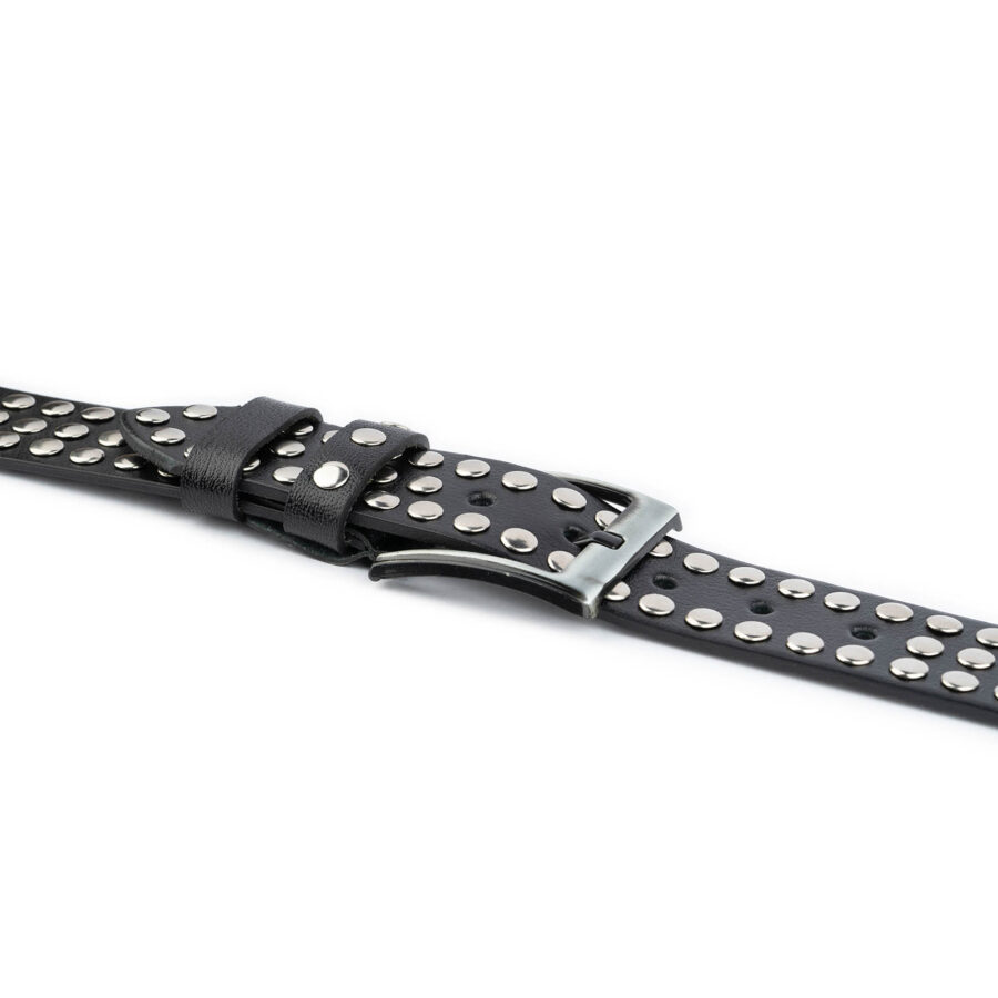 3 Row Studded Belt Real Leather Black Wide Silver Rivets 7 4 5 cm