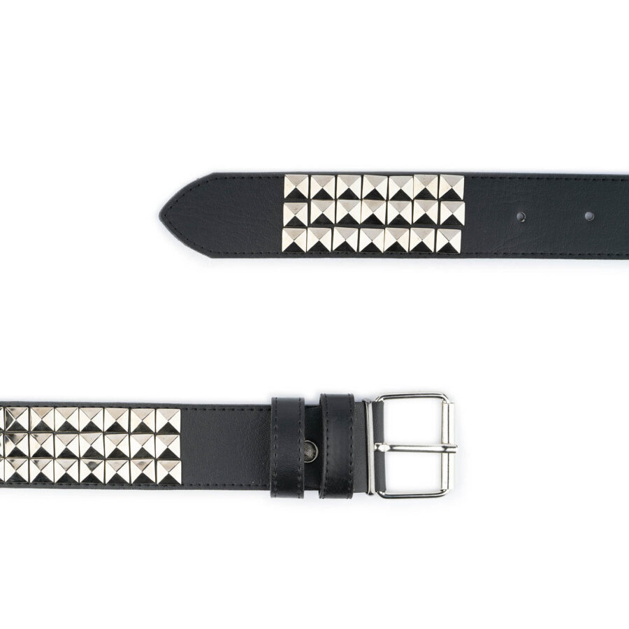 3 row pyramid studded belt vegan leather black 3