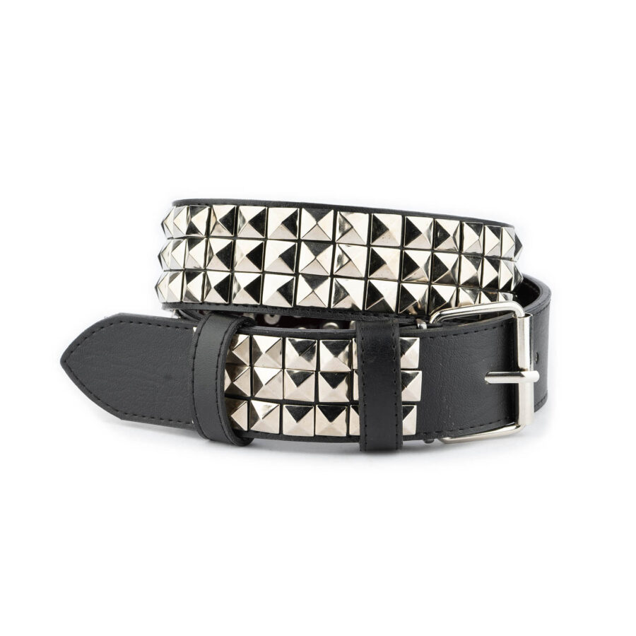 3 row pyramid studded belt vegan leather black 4