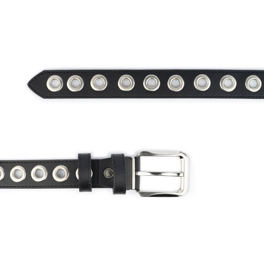 Black Belt With Grommets Single Eyelet Vegan Leather 3 3 0 cm