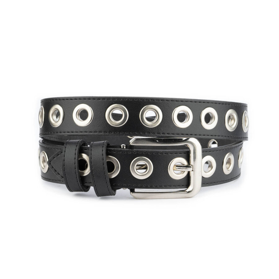 Black Belt With Grommets Single Eyelet Vegan Leather 4 3 0 cm