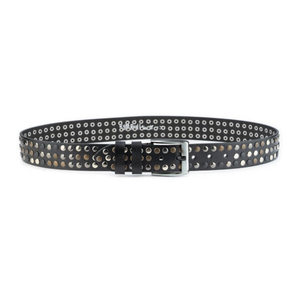 Black Studded Belt Multicolor Rivet 3 Row Wide 4 5 cm Leather 1 MULTCOL45STUDBLATARG