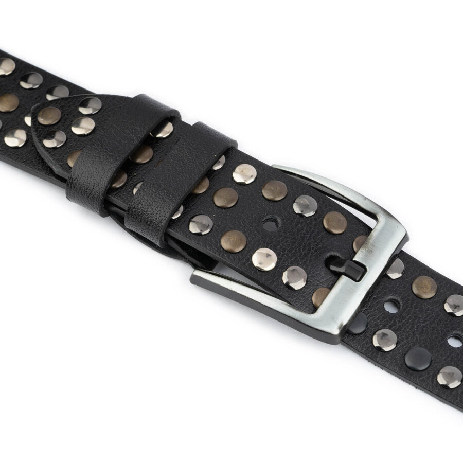Black Studded Belt Multicolor Rivet 3 Row Wide 4 5 cm Leather 3