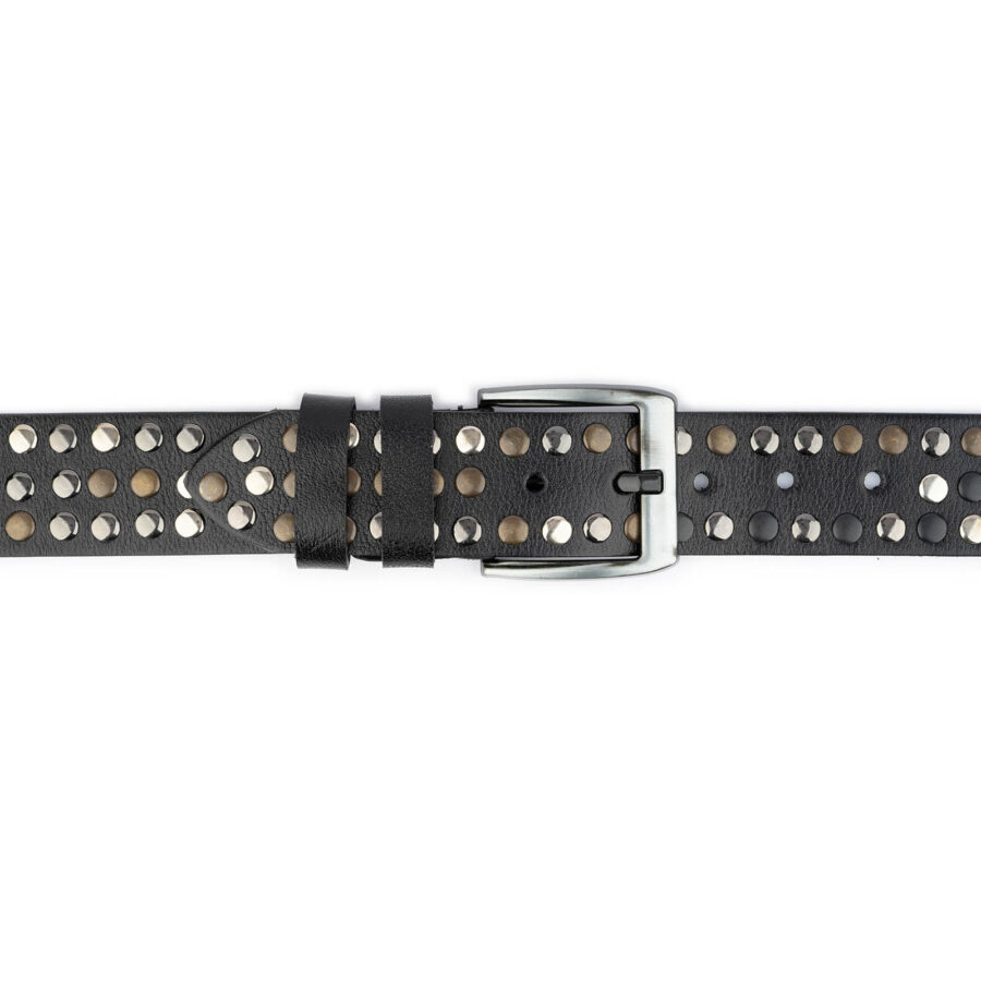 Black Studded Belt Multicolor Rivet 3 Row Wide 4 5 cm Leather 5