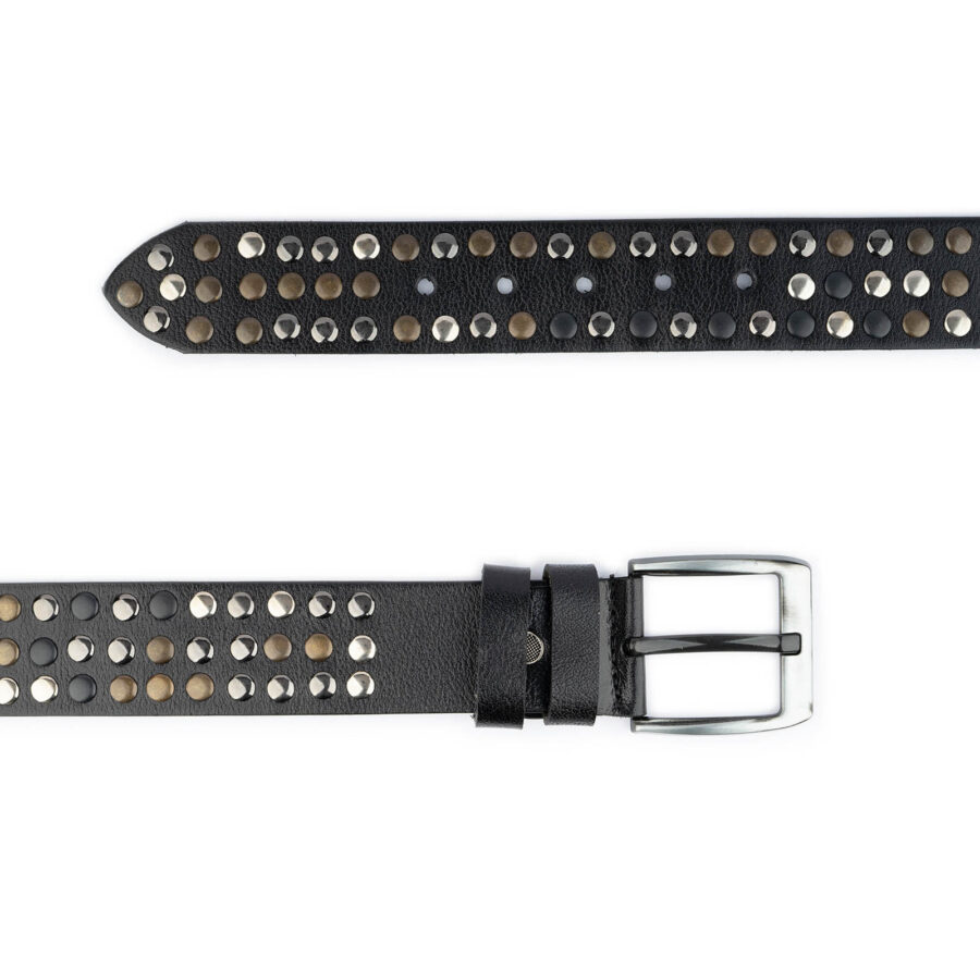 Black Studded Belt Multicolor Rivet 3 Row Wide 4 5 cm Leather 6