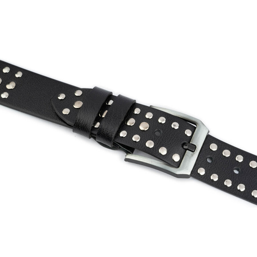 Black Studded Belt Silver 3 Row Rivet Wide 4 5 cm Leather 3
