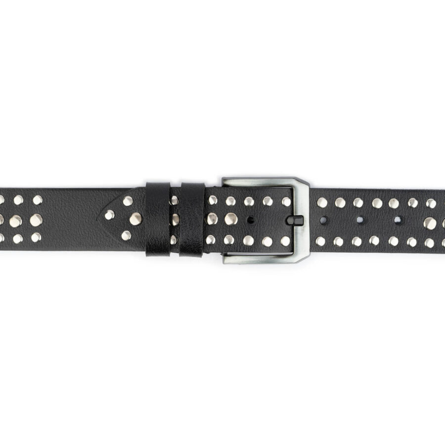 Black Studded Belt Silver 3 Row Rivet Wide 4 5 cm Leather 5