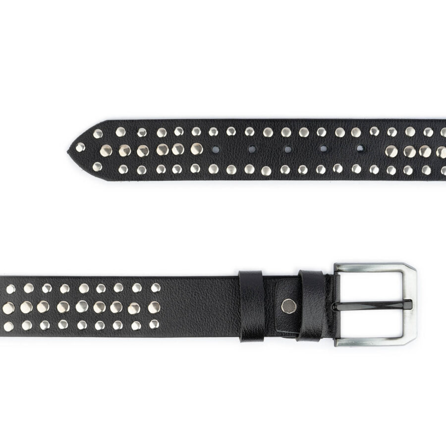 Black Studded Belt Silver 3 Row Rivet Wide 4 5 cm Leather 6